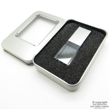 Wings Kişiye Özel Led Işıklı Usb Bellek 16GB Cam-Metal Gümüş Gri | İsme Özel Usb Bellek | Hediyelik Usb Flash Bellek