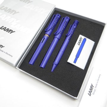 Lamy Safari Candy Violet Dolma Kalem + Roller Kalem + Tükenmez Kalem Set | İsme Özel