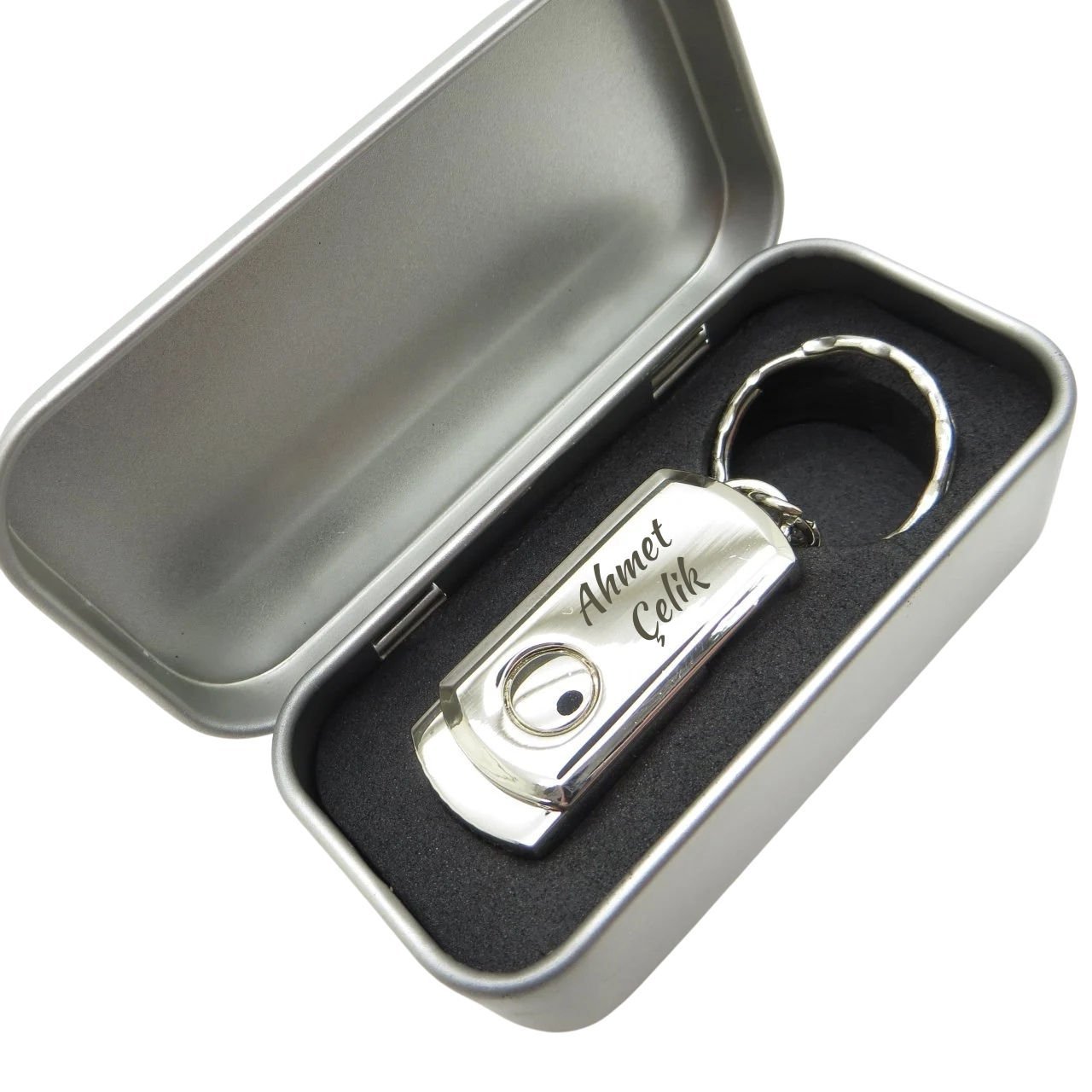 Wings Kişiye Özel Anahtarlıklı Metal Mini Usb Bellek 32GB Gümüş Gri | İsme Özel Usb Bellek | Hediyelik Usb Flash Bellek