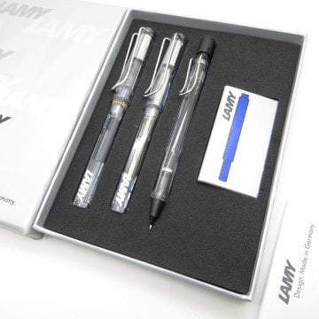 Lamy Safari Vista Transparan Dolma Kalem + Roller Kalem + 0.5mm Tükenmez Kalem Set | İsme Özel