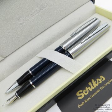 Scrikss 78 Lacivert Dolma Kalem + Roller Kalem Seti | Scrikss Metropolis | İsme Özel Kalem | Hediye Kalem