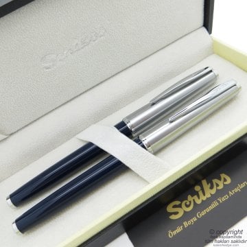 Scrikss 78 Lacivert Dolma Kalem + Roller Kalem Seti | Scrikss Metropolis | İsme Özel Kalem | Hediye Kalem