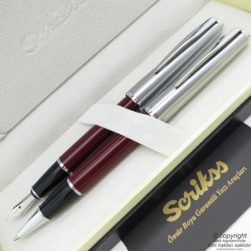 Scrikss 78 Bordo Dolma Kalem + Roller Kalem Seti | Scrikss Metropolis | İsme Özel Kalem | Hediye Kalem