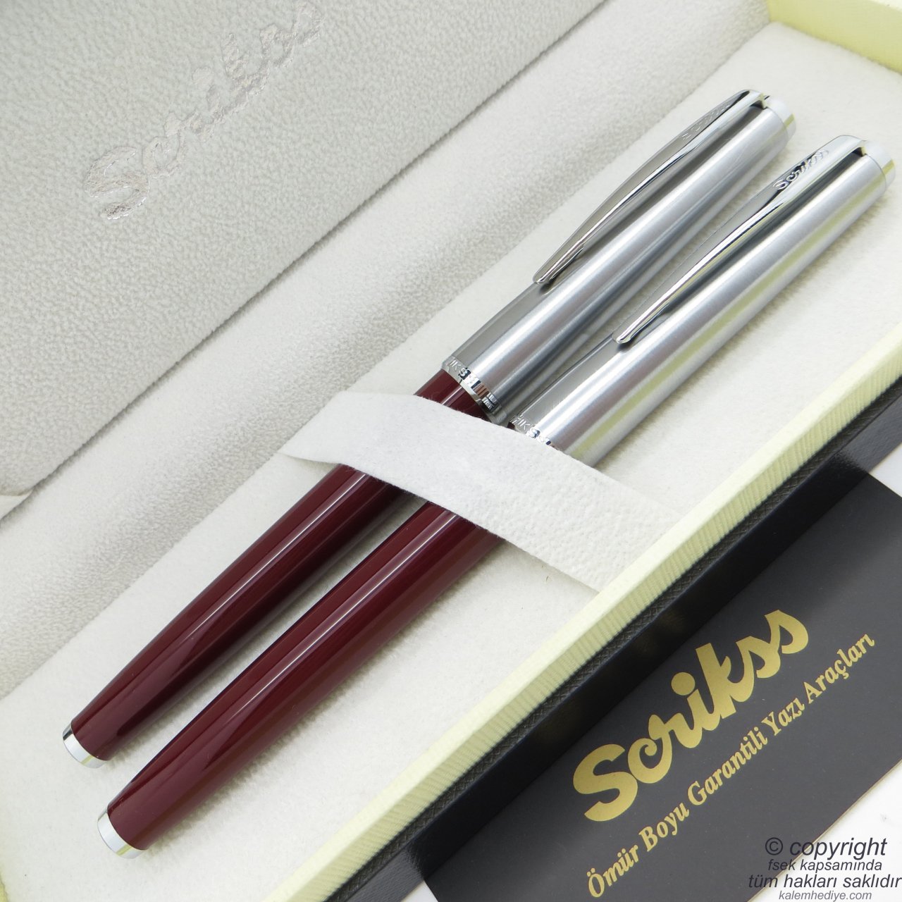 Scrikss 78 Bordo Dolma Kalem + Roller Kalem Seti | Scrikss Metropolis | İsme Özel Kalem | Hediye Kalem