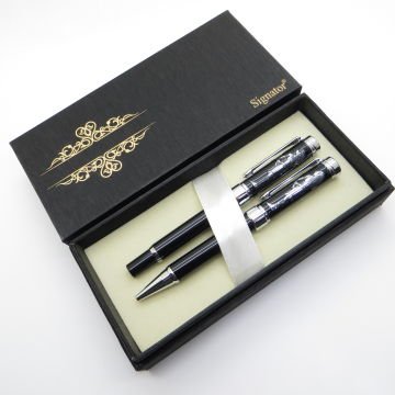 Signator® S319 Antik Figür Kabartmalı Kalem Seti - Dolma Kalem + Tükenmez Kalem | İsme Özel Kalem | Hediyelik Kalem