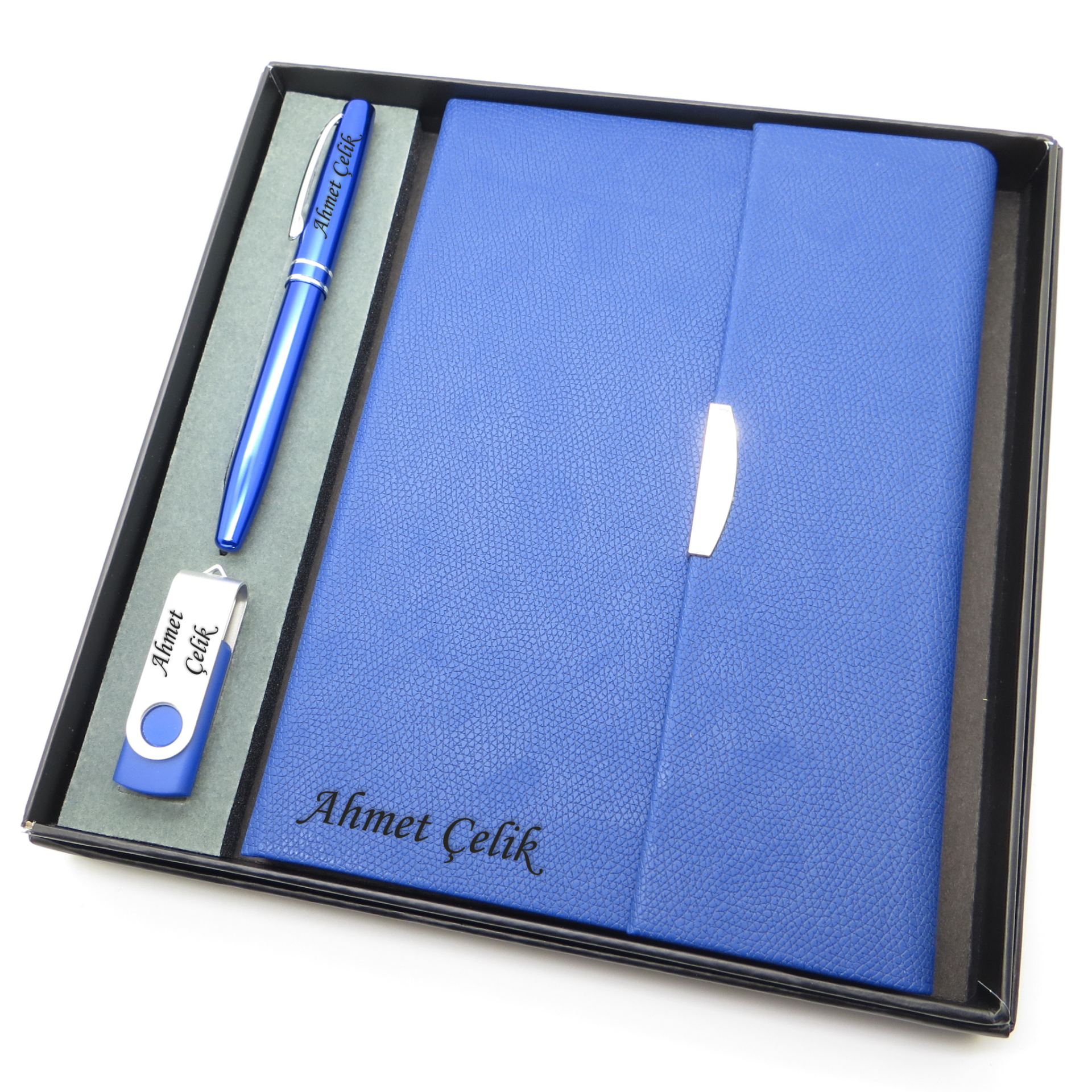 Signator® Codex | N209 Kişiye Özel Defterli Set - İsme Özel Mavi Kalem + İsme Özel Mavi Defter + İsme Özel 32 GB Usb Bellek| İsme Özel Kutusunda Hediyelik Set