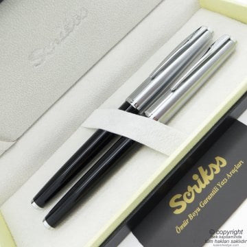Scrikss 78 Siyah Dolma Kalem + Roller Kalem Seti | Scrikss Metropolis | İsme Özel Kalem | Hediye Kalem