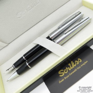 Scrikss 78 Siyah Dolma Kalem + Roller Kalem Seti | Scrikss Metropolis | İsme Özel Kalem | Hediye Kalem