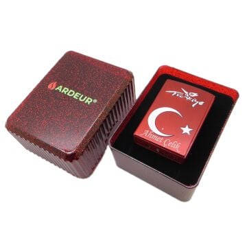 Ardeur® Ay Yıldız Kırmızı Kişiye Özel İsimli Çakmak | Hediyelik Kutusunda