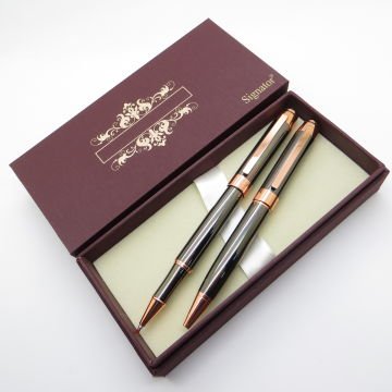Signator® S330 Titanyum Bronz Kalem Seti Roller Kalem + Tükenmez Kalem | İsme Özel Kalem | Hediyelik Kalem