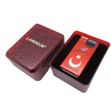 Ardeur® Ay Yıldız Kırmızı Kişiye Özel İsimli Çakmak | Hediyelik Kutusunda