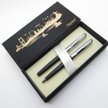 Signator® S333 Slim Siyah Krom Kalem Seti - Roller Kalem + Tükenmez Kalem Set | İsme Özel Kalem | Hediyelik Kalem