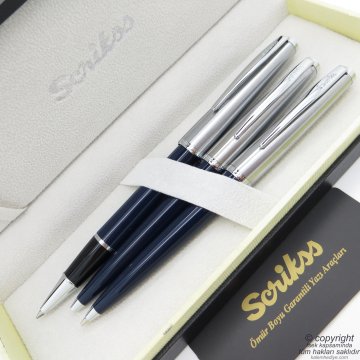 Scrikss 78 3'lü Set Lacivert | Roller Kalem + Tükenmez Kalem + Versatil Kalem Seti | Scrikss Metropolis | İsme Özel Kalem | Hediye Kalem