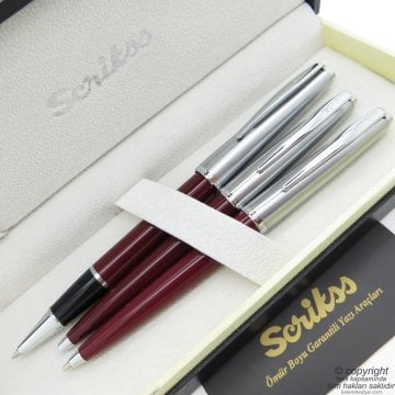 Scrikss 78 3'lü Set Bordo | Roller Kalem + Tükenmez Kalem + Versatil Kalem Seti | Scrikss Metropolis | İsme Özel Kalem | Hediye Kalem