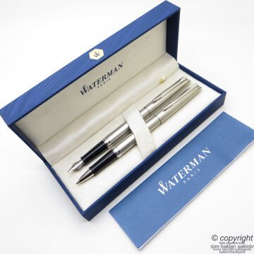 Waterman Hemisphere Mat Krom CT Dolma Kalem + Roller Kalem Set | İsme Özel Kalem | Hediye Kalem