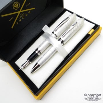 Cross Peerless 125. Yıl New York Platinyum Dolma Kalem + Tükenmez Kalem Set | Cross Kalem | İsme Özel Kalem