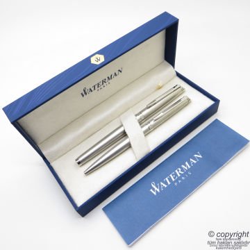 Waterman Hemisphere Mat Krom CT Roller Kalem + Tükenmez Kalem Set | İsme Özel Kalem | Hediye Kalem