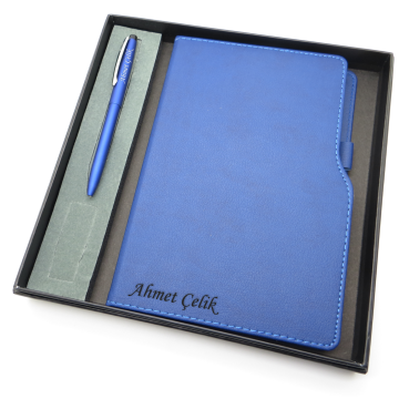 Signator® Codex | N230 Kişiye Özel Defterli Set - Scrikss İsme Özel Mavi Kalem + İsme Özel Mavi Defter | İsme Özel Kutusunda Hediyelik Set