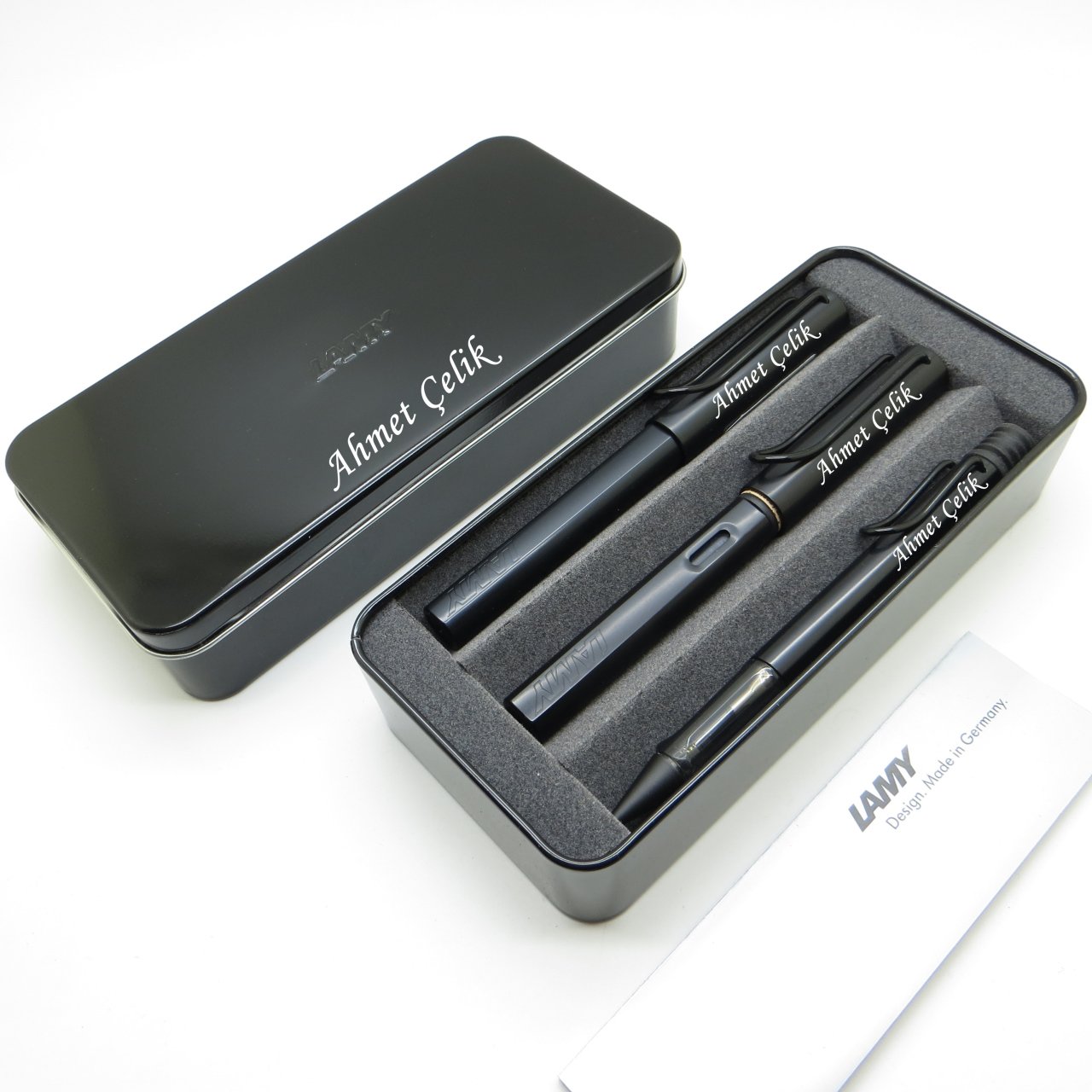Lamy Al Star Siyah Dolma Kalem + Roller Kalem + Tükenmez Kalem Set + Metal Kutu | Lamy Kalem | Hepsi İsme Özel