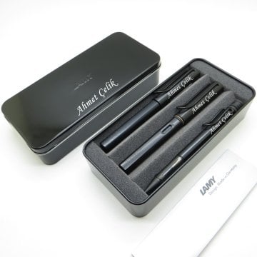 Lamy Al Star Siyah Dolma Kalem + Roller Kalem + Tükenmez Kalem Set + Metal Kutu | Lamy Kalem | Hepsi İsme Özel