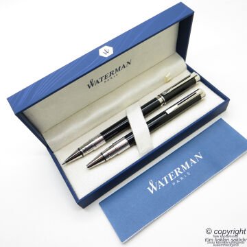 Waterman Perspective Siyah CT Roller Kalem + Tükenmez Kalem Seti İsme Özel Kalem | Hediyelik Kalem