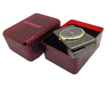 Ardeur® Desen İşlemeli Saatli Titanyum Gold İsme Özel Çakmak | Hediyelik Kutusunda