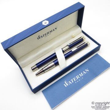 Waterman Perspective Mavi CT Roller Kalem + Tükenmez Kalem Seti İsme Özel Kalem | Hediyelik Kalem