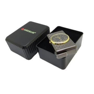 Ardeur® Desen İşlemeli Saatli Titanyum Gold İsme Özel Çakmak | Hediyelik Kutusunda