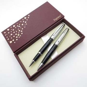 Signator® S357 Siyah Krom Roller Kalem + Tükenmez Kalem Set | İsme Özel Kalem | Hediyelik Kalem