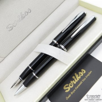 Scrikss 33 Siyah Dolma Kalem + Roller Kalem Seti | Scrikss Vintage | İsme Özel Kalem | Hediye Kalem