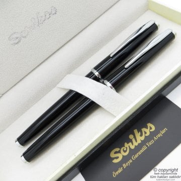 Scrikss 33 Siyah Dolma Kalem + Roller Kalem Seti | Scrikss Vintage | İsme Özel Kalem | Hediye Kalem