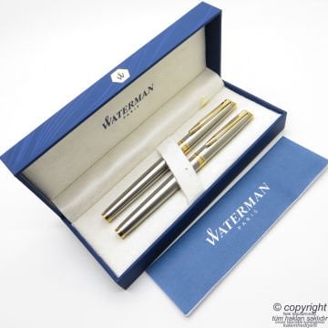 Waterman Hemisphere Gold Krom SS GT Dolma Kalem + Roller Kalem Set | İsme Özel Kalem | Hediye Kalem
