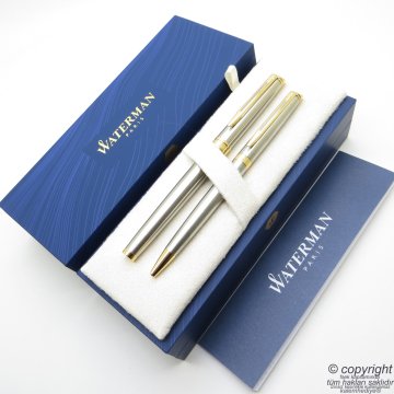 Waterman Hemisphere Gold Krom SS GT Roller Kalem + Tükenmez Kalem Set | İsme Özel Kalem | Hediye Kalem