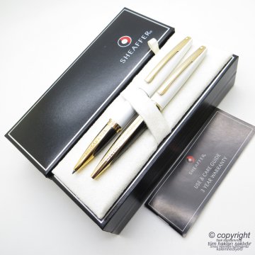 Sheaffer Taranis Beyaz Altın Roller Kalem + Tükenmez Kalem | İsme Özel Kalem