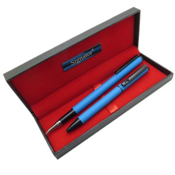 Signator® T404 Mavi Kalem Seti - Roller Kalem + Tükenmez Kalem | İsme Özel Kalem | Hediyelik Kalem