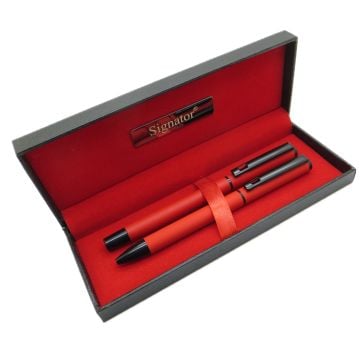 Signator® T405 Kırmızı  Kalem Seti - Roller Kalem + Tükenmez Kalem | İsme Özel Kalem | Hediyelik Kalem