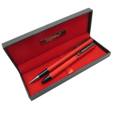 Signator® T405 Kırmızı  Kalem Seti - Roller Kalem + Tükenmez Kalem | İsme Özel Kalem | Hediyelik Kalem