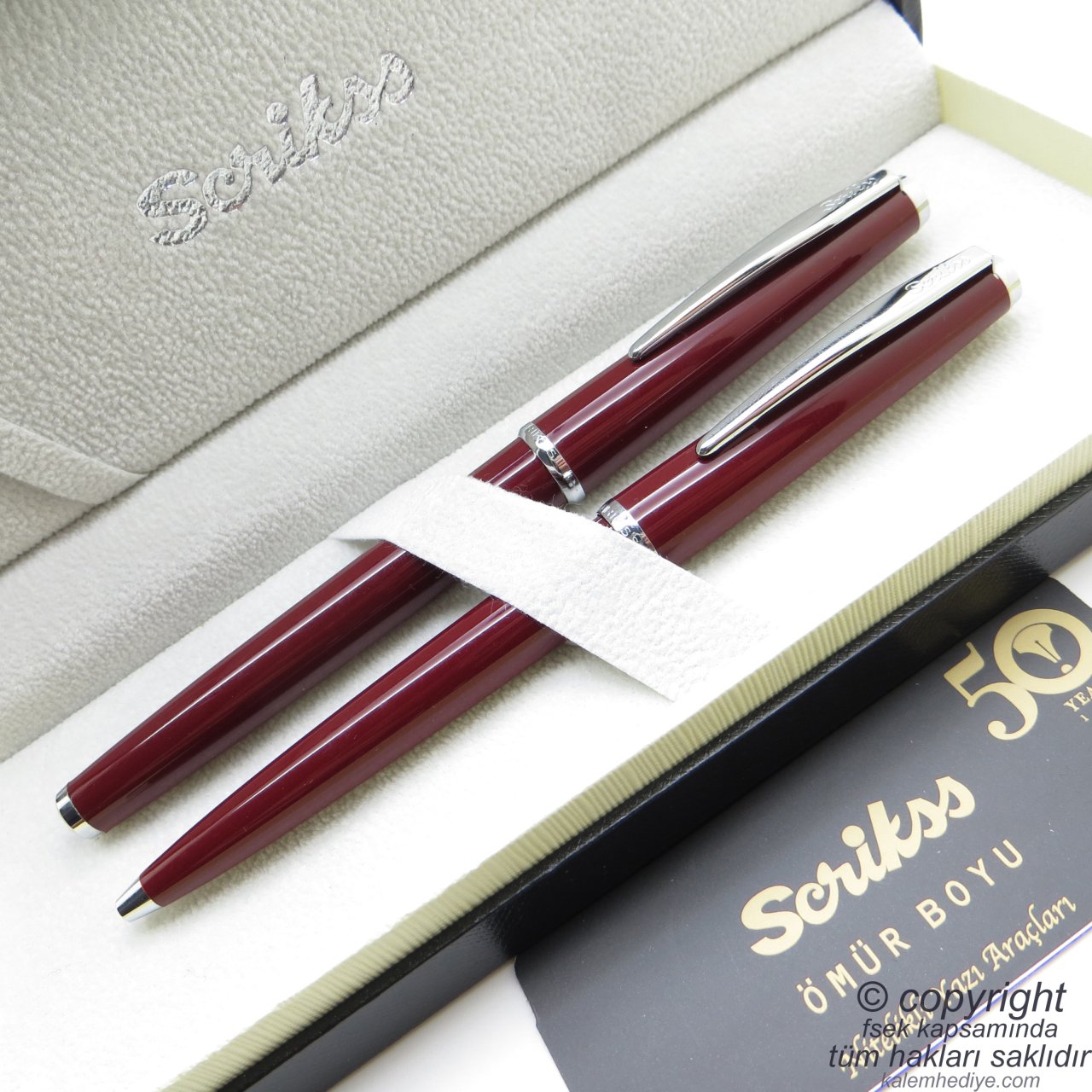 Scrikss 33 Bordo Roller Kalem + Tükenmez Kalem Set | Scrikss Vintage | İsme Özel Kalem | Hediye Kalem