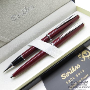 Scrikss 33 Bordo Roller Kalem + Tükenmez Kalem Set | Scrikss Vintage | İsme Özel Kalem | Hediye Kalem