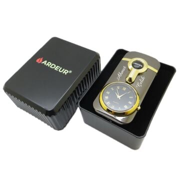 Ardeur® Castiel Titanyum Gold Saatli İsme Özel Çakmak | Hediyelik Kutusunda