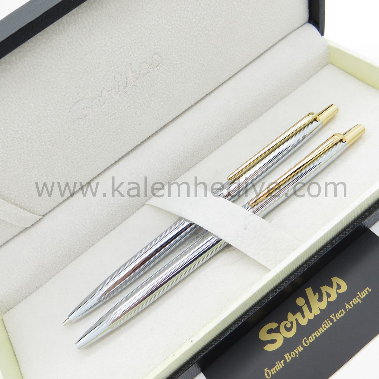 Scrikss 711L GoldKrom Tükenmez + Versatil Kalem Seti | Scrikss Venüs | İsme Özel Kalem | Hediye Kalem