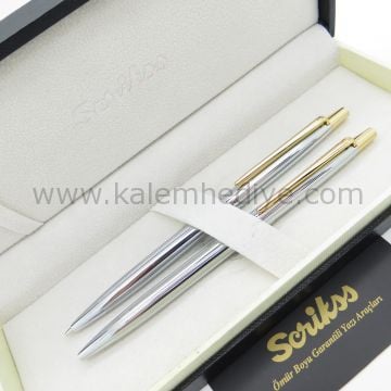 Scrikss 711L GoldKrom Tükenmez + Versatil Kalem Seti | Scrikss Venüs | İsme Özel Kalem | Hediye Kalem