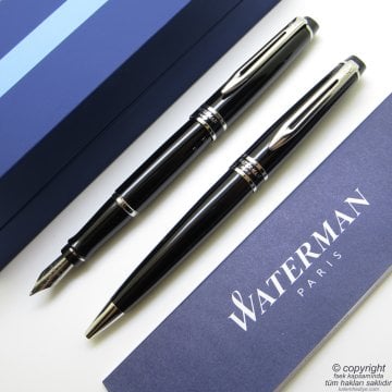 Waterman Expert 3 Lake Siyah CT Dolma Kalem + Tükenmez Kalem Seti | İsme Özel Kalem | Hediye Kalem