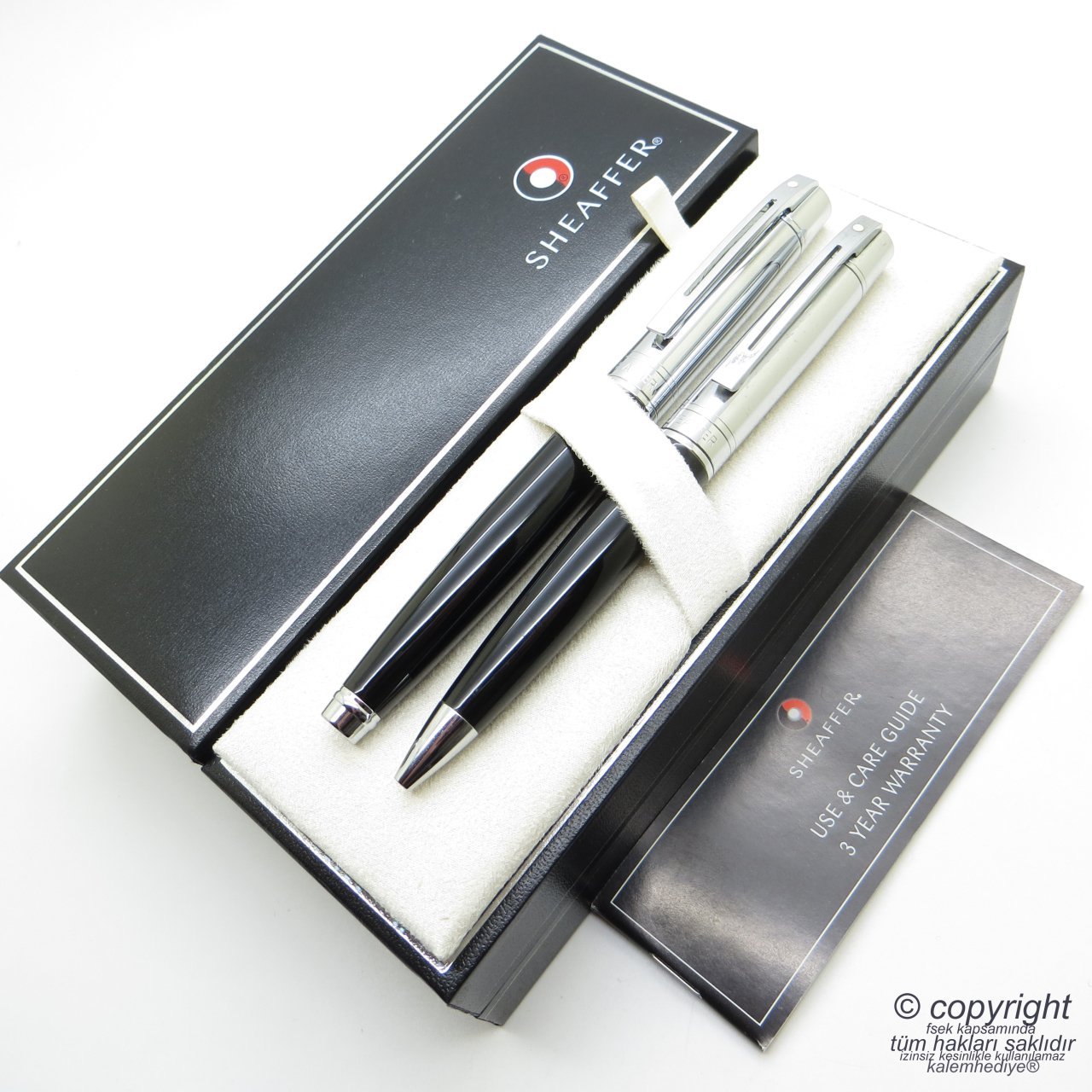 Sheaffer 300 Krom Siyah Dolma Kalem + Tükenmez Kalem Seti | İsme Özel Kalem Set