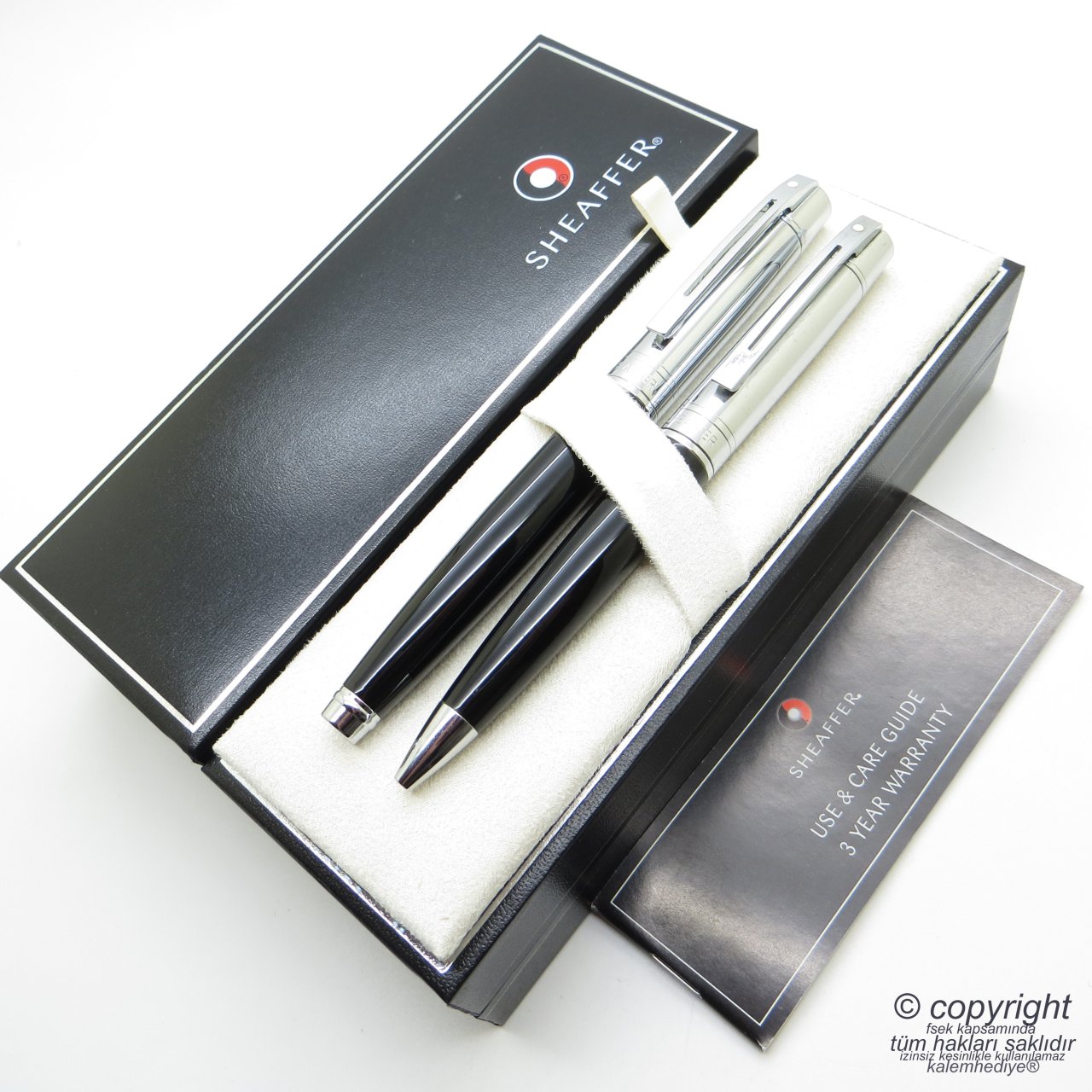 Sheaffer 300 Krom Siyah Roller Kalem + Tükenmez Kalem Seti | İsme Özel Kalem Set