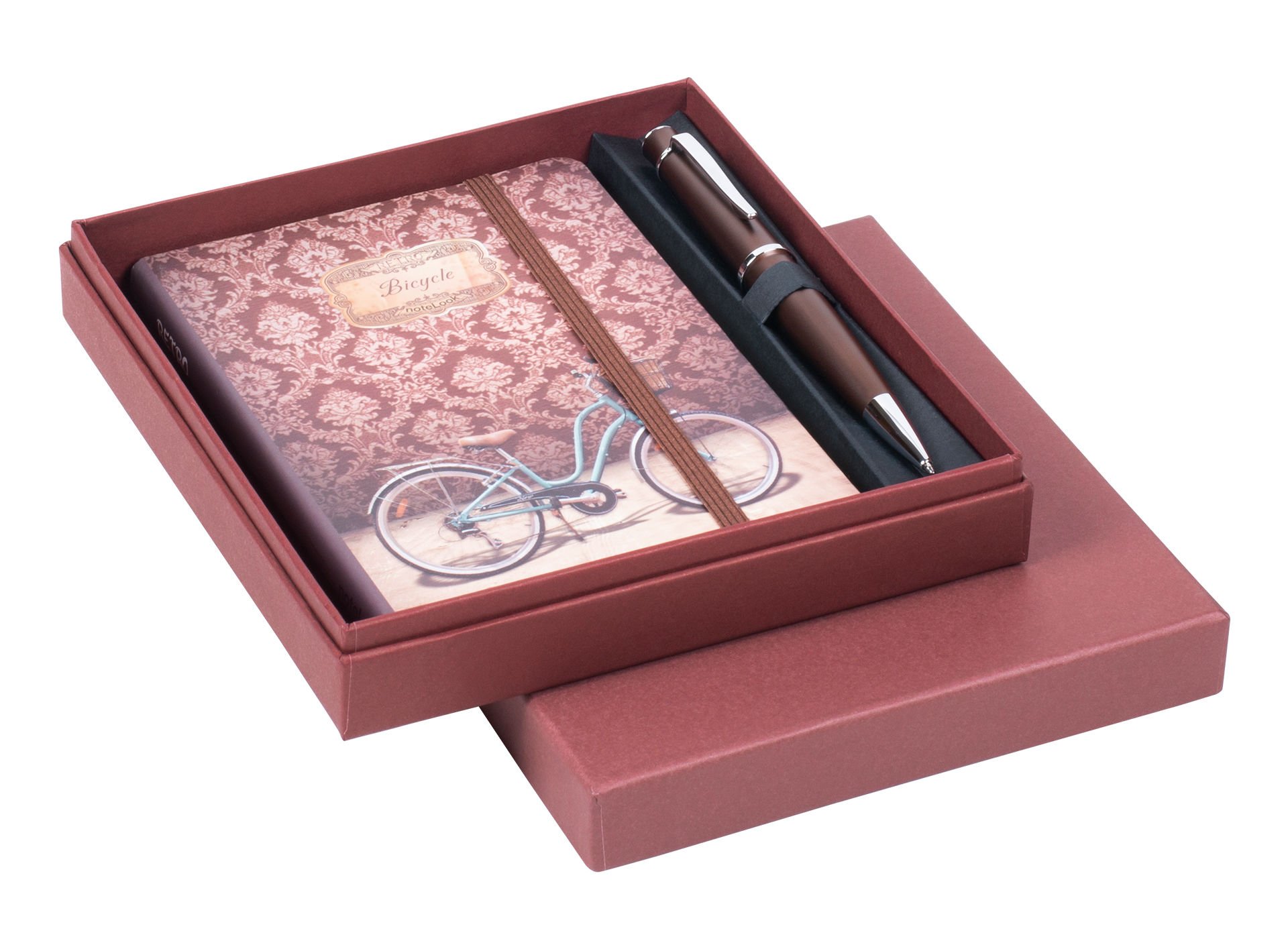 Scrikss Hediyelik Set Tükenmezkalem 62 Chic Kahverengi & Retro Bicycle A6 Defter Çizgili