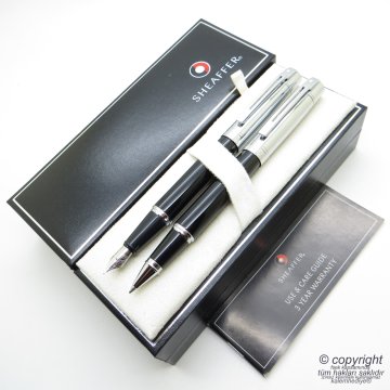 Sheaffer 300 Krom Siyah Dolma Kalem + Roller Kalem Seti | İsme Özel Kalem Set