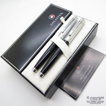 Sheaffer 300 Krom Siyah Dolma Kalem + Roller Kalem Seti | İsme Özel Kalem Set