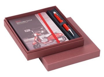 Scrikss Hediyelik Set Tükenmezkalem Smart Pen 699 Kırmızı & Red Motorcycle A6 Defter Çizgili