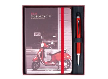 Scrikss Hediyelik Set Tükenmezkalem Smart Pen 699 Kırmızı & Red Motorcycle A6 Defter Çizgili